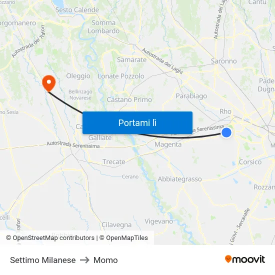 Settimo Milanese to Momo map