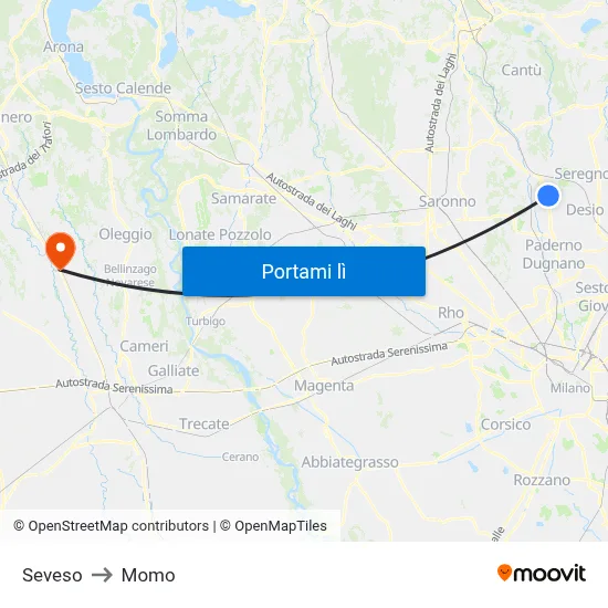 Seveso to Momo map