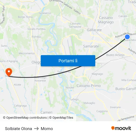 Solbiate Olona to Momo map