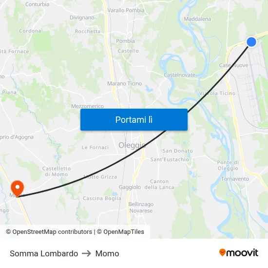 Somma Lombardo to Momo map
