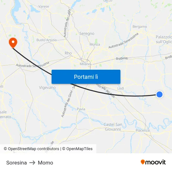 Soresina to Momo map