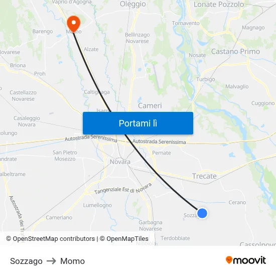 Sozzago to Momo map