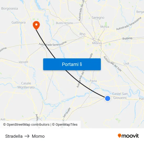 Stradella to Momo map