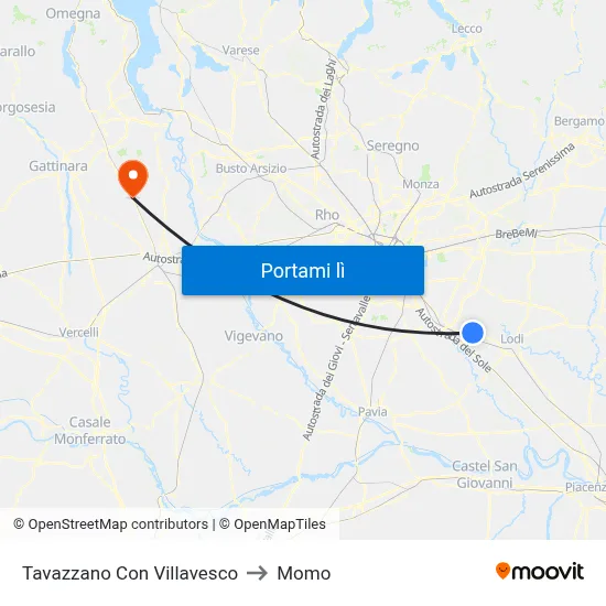 Tavazzano Con Villavesco to Momo map