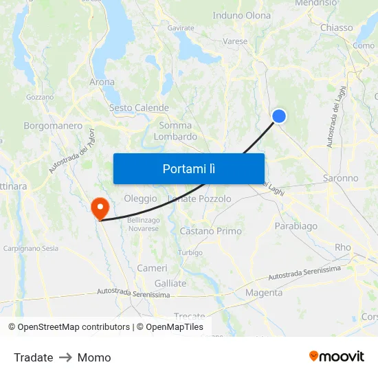 Tradate to Momo map