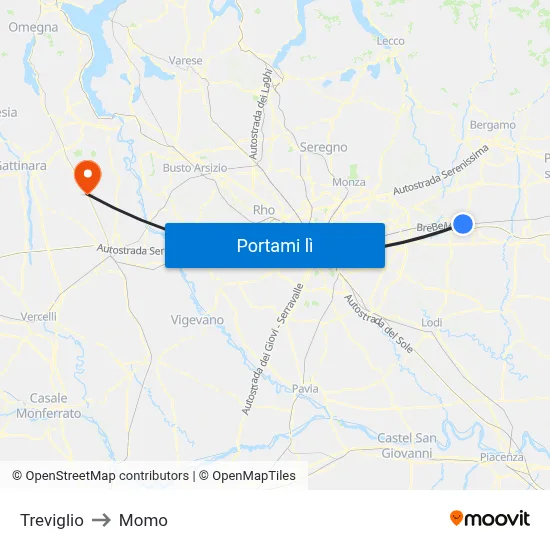 Treviglio to Momo map