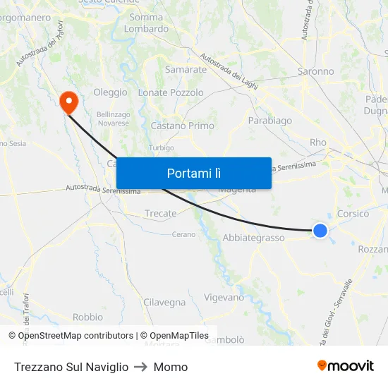 Trezzano Sul Naviglio to Momo map