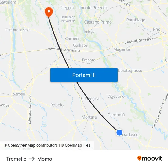 Tromello to Momo map