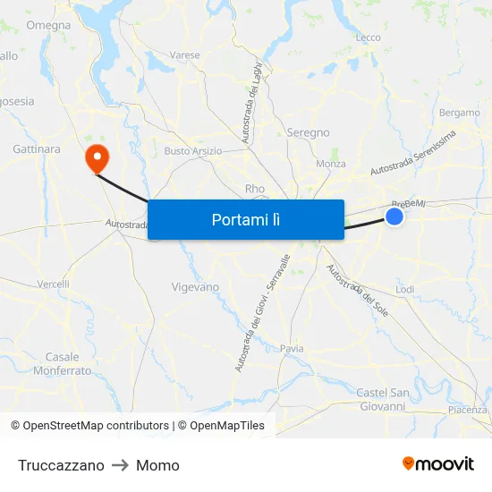 Truccazzano to Momo map