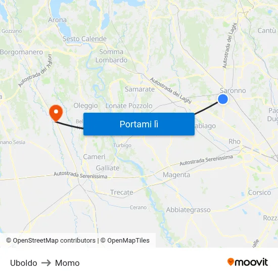 Uboldo to Momo map