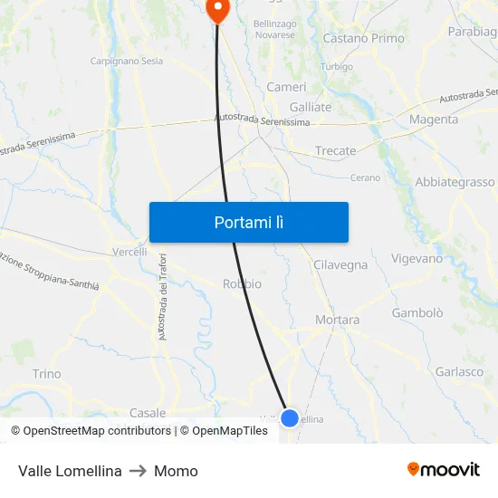 Valle Lomellina to Momo map