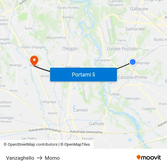 Vanzaghello to Momo map