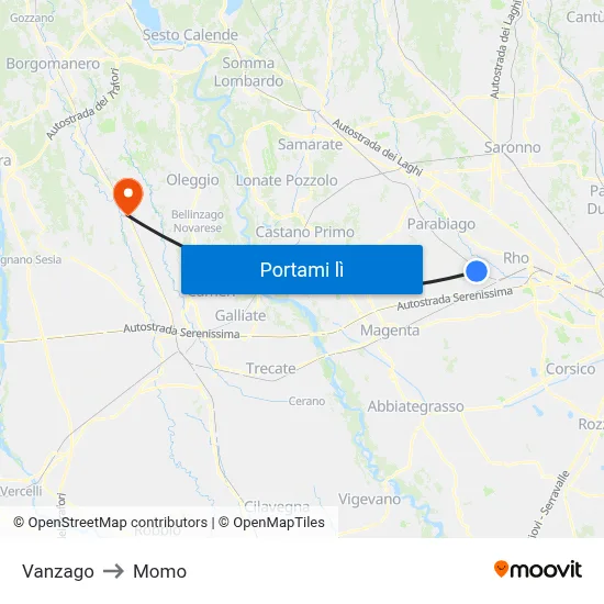 Vanzago to Momo map