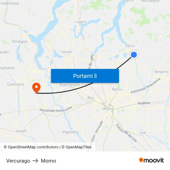 Vercurago to Momo map