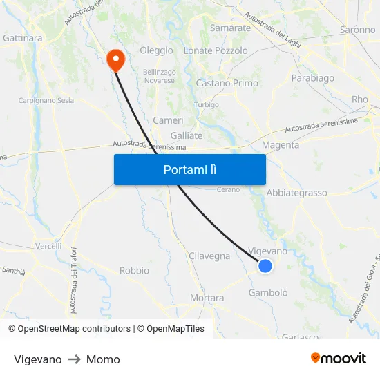 Vigevano to Momo map