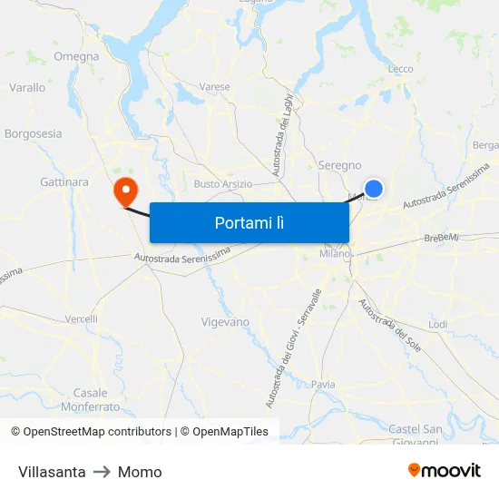 Villasanta to Momo map