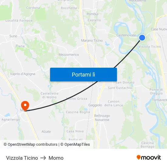Vizzola Ticino to Momo map