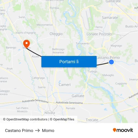 Castano Primo to Momo map