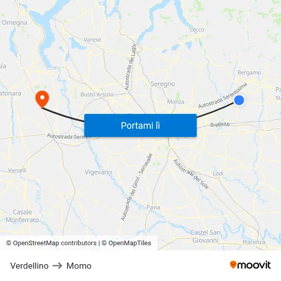 Verdellino to Momo map