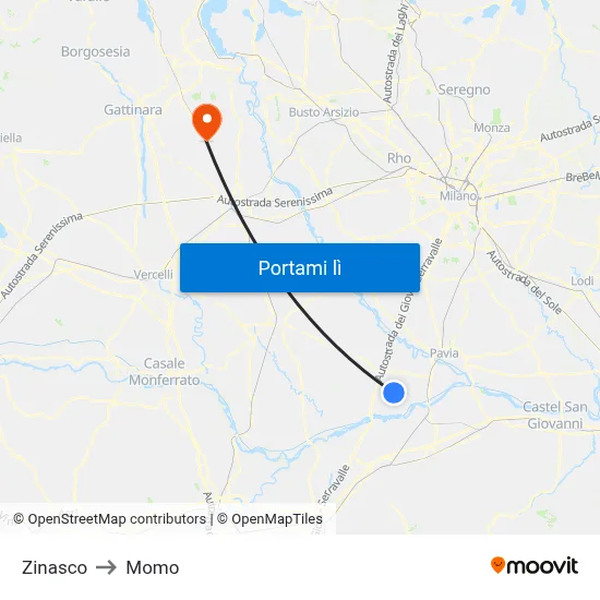 Zinasco to Momo map