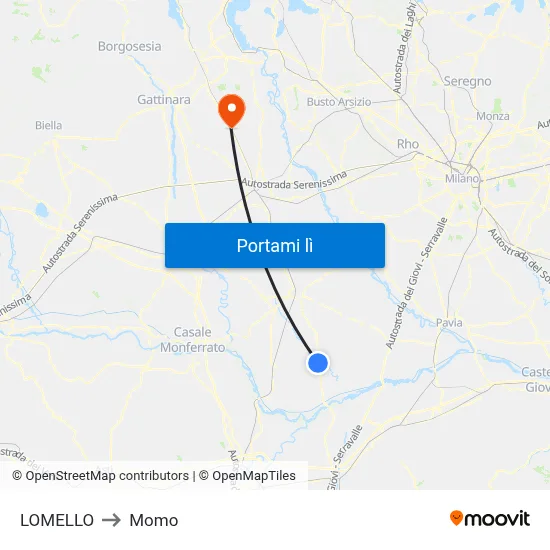 LOMELLO to Momo map