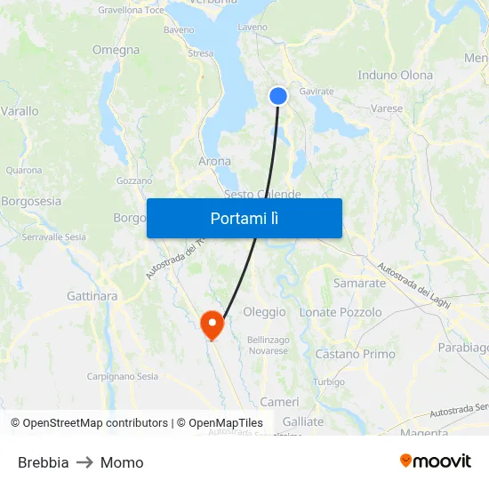 Brebbia to Momo map