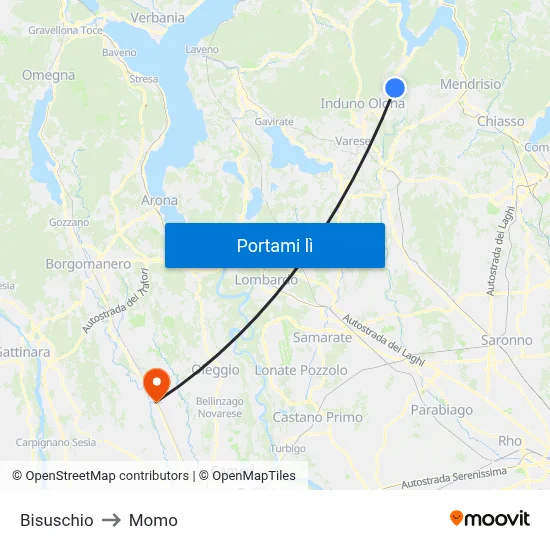 Bisuschio to Momo map