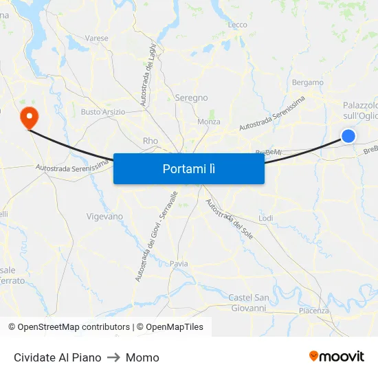 Cividate Al Piano to Momo map