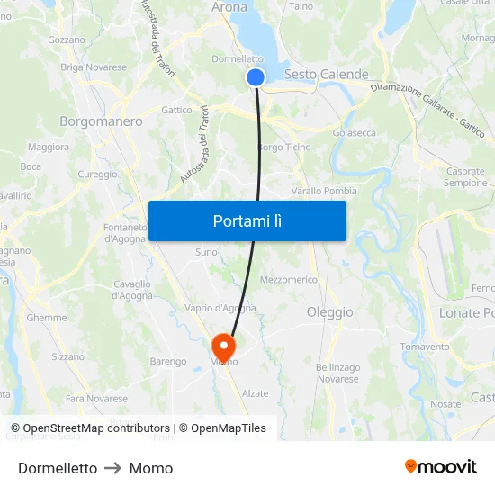 Dormelletto to Momo map
