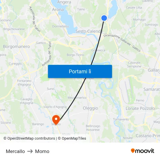 Mercallo to Momo map