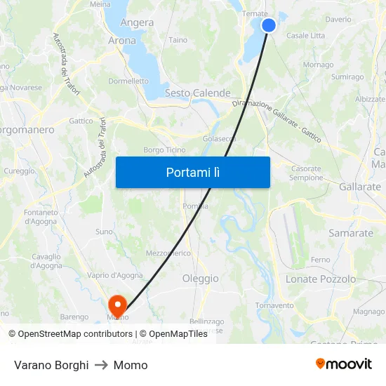 Varano Borghi to Momo map