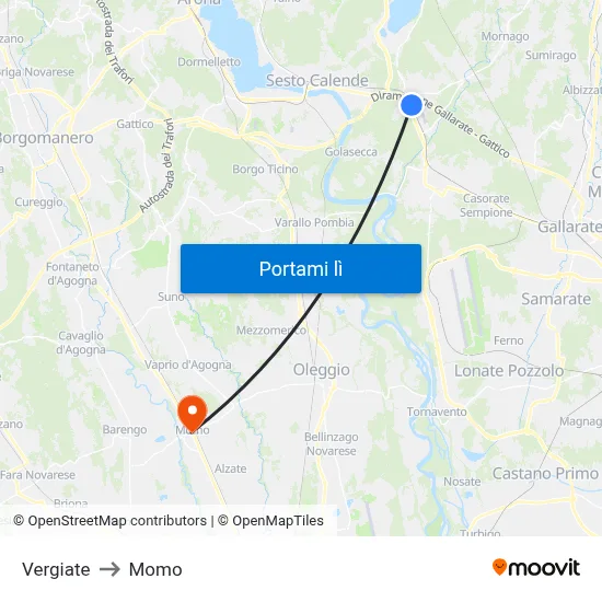 Vergiate to Momo map