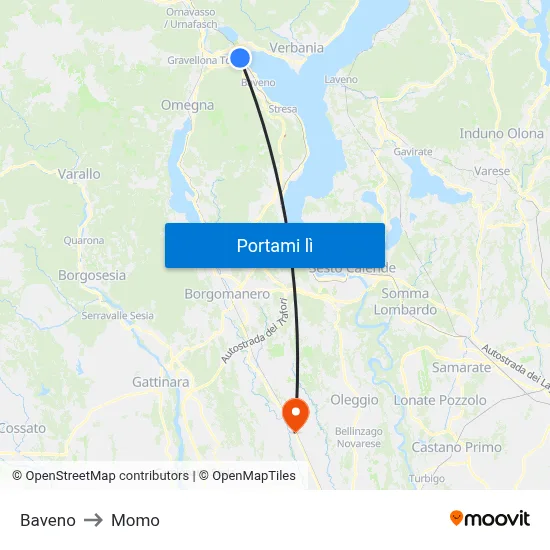 Baveno to Momo map