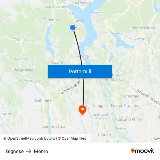 Gignese to Momo map