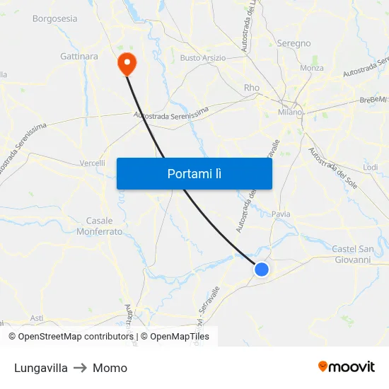Lungavilla to Momo map