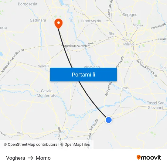 Voghera to Momo map