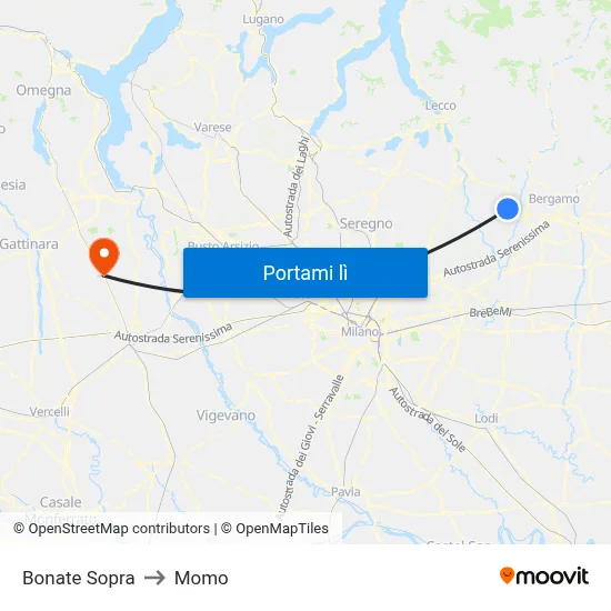 Bonate Sopra to Momo map