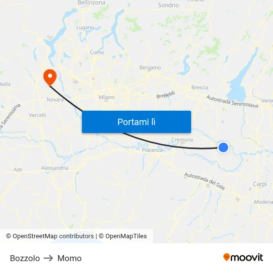 Bozzolo to Momo map