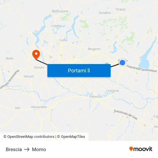 Brescia to Momo map