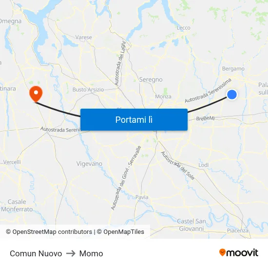 Comun Nuovo to Momo map