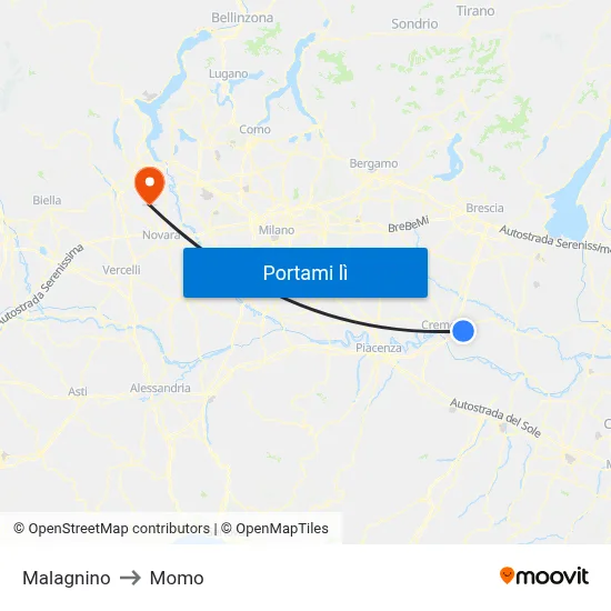 Malagnino to Momo map