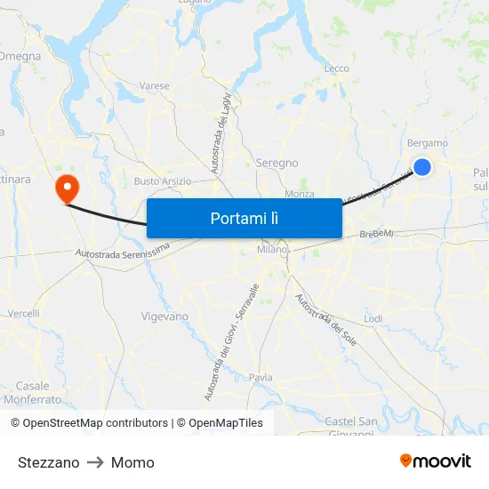Stezzano to Momo map