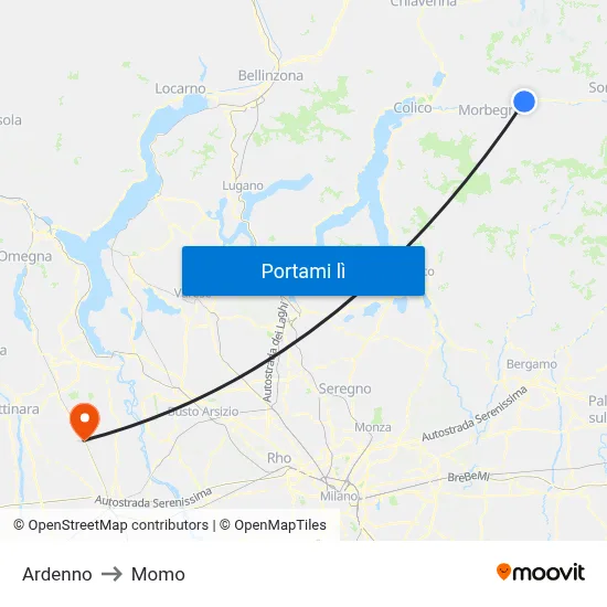 Ardenno to Momo map