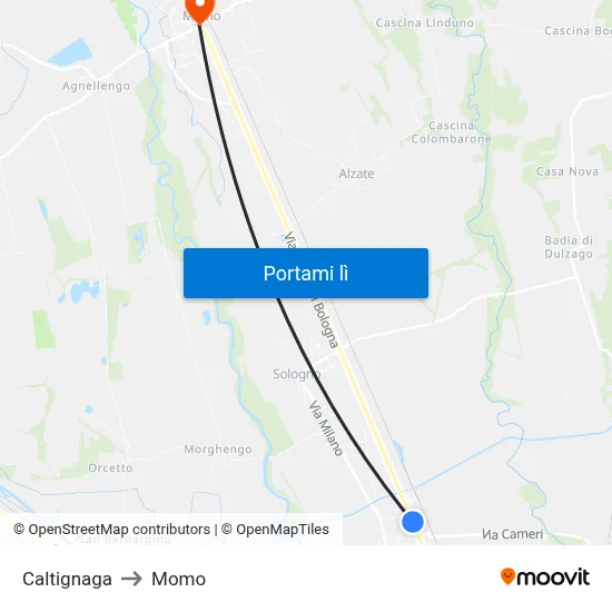 Caltignaga to Momo map