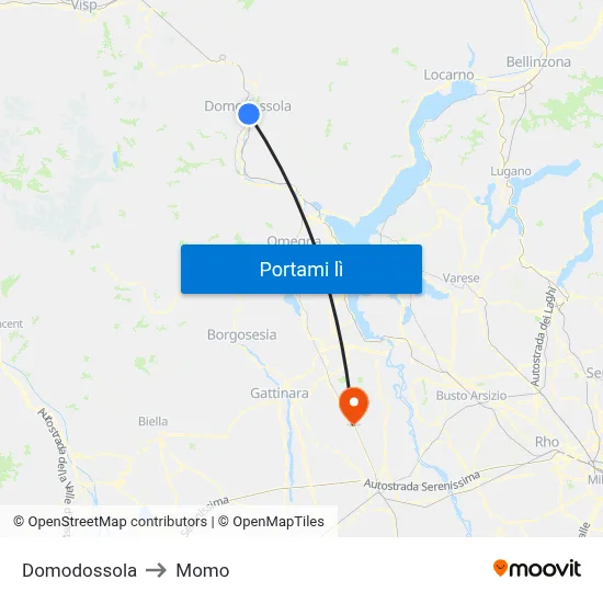 Domodossola to Momo map