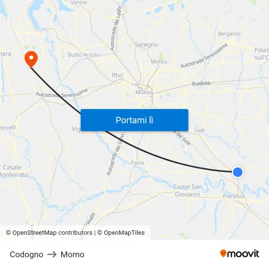 Codogno to Momo map