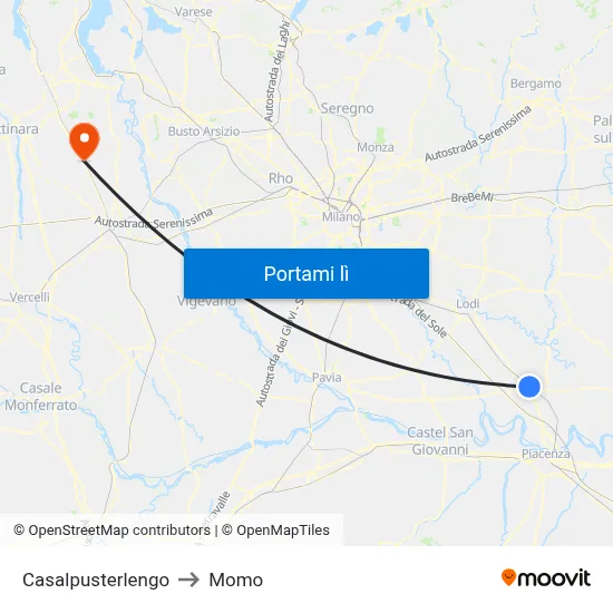 Casalpusterlengo to Momo map