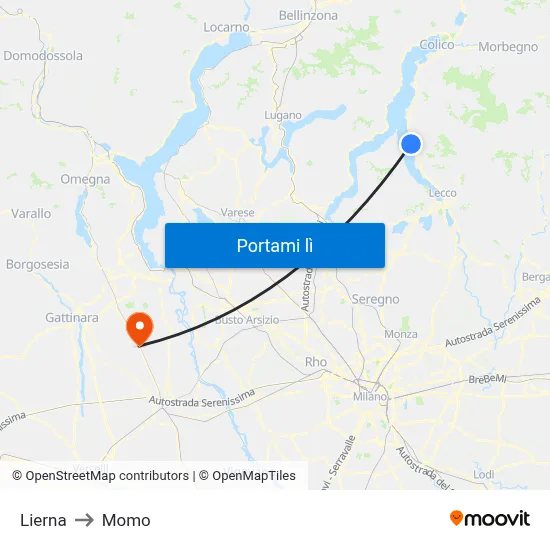 Lierna to Momo map