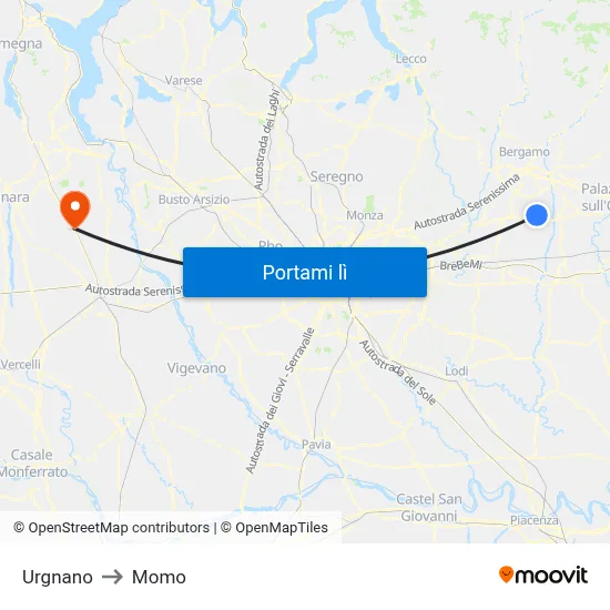 Urgnano to Momo map