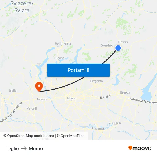 Teglio to Momo map